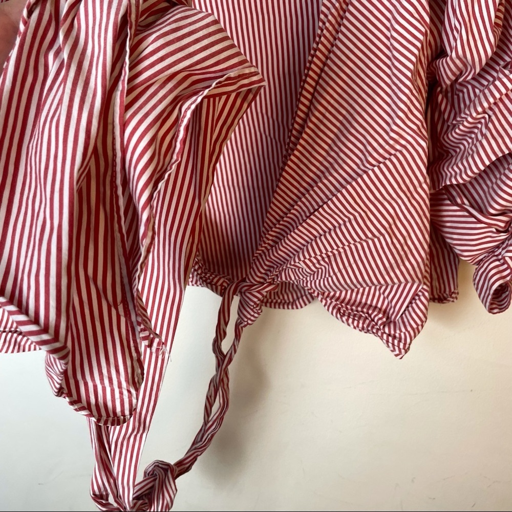 Zara Women Red and White Wrap Belt Blouse Size S - Picture 9 of 10